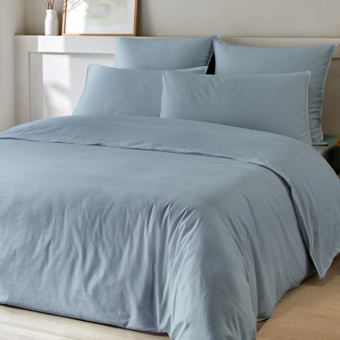 Parure housse de couette unie en bambou et coton - bleu ardoise