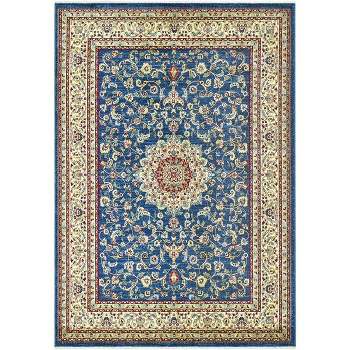 Tappeto Stile Persiano Disegno Medaglione Blu