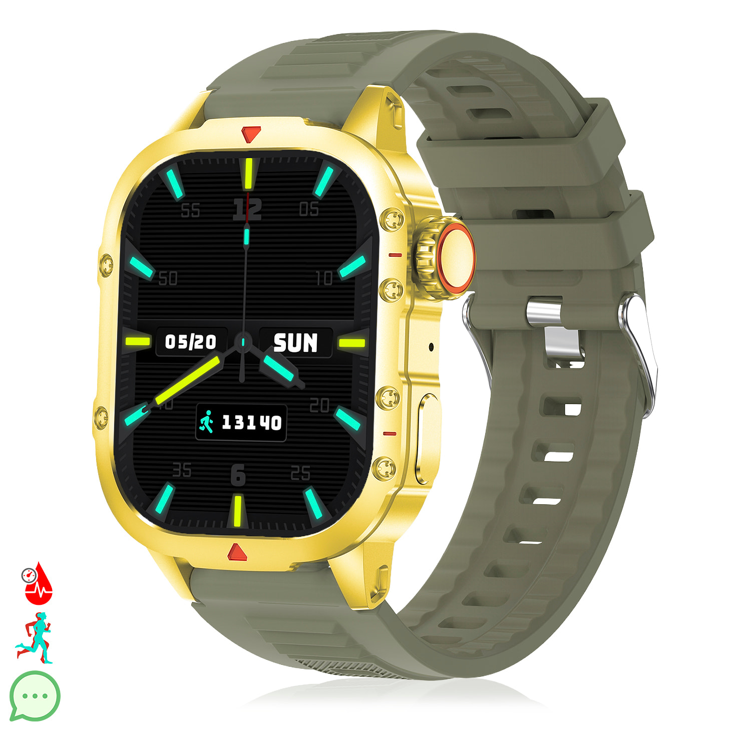 Smartwatch B04 con chiamate BT, notifiche push. Monitor sportivo e della salute. Corona multifunzione.