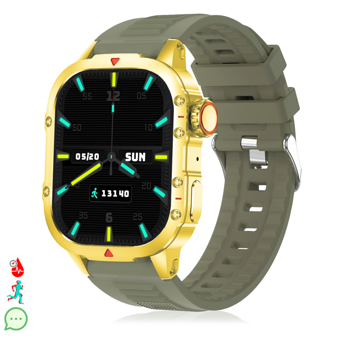 Smartwatch B04 con chiamate BT, notifiche push. Monitor sportivo e della salute. Corona multifunzione.