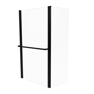PARE BAIGNOIRE AVEC VOLET PIVOTANT 130x105cm PROFILE ALUMINIUM NOIR MAT ET VERRE TRANSPARENT