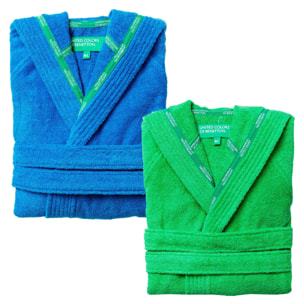 Pack de 2 albornoces con capucha benetton, azul y verde