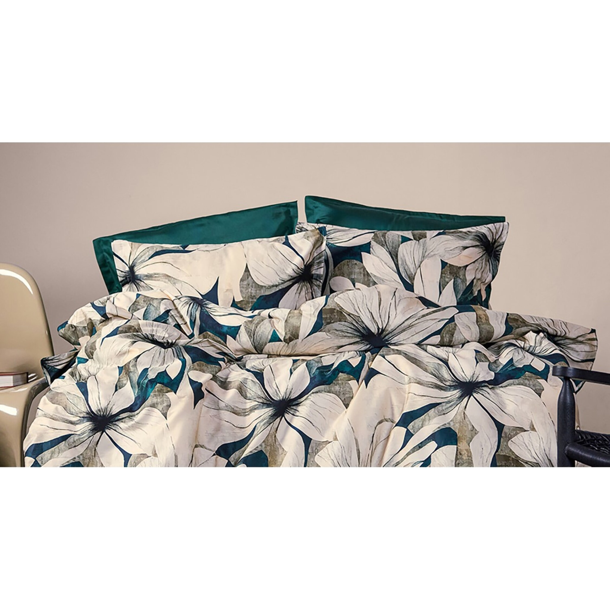 Parure housse de couette 240x220 cm et 2 taies d'oreiller 63x63cm satin de coton imprimé