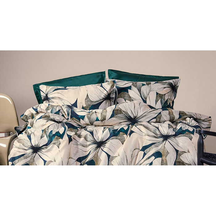 Parure housse de couette 240x220 cm et 2 taies d'oreiller 63x63cm satin de coton imprimé