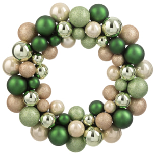 J-Line - Couronne de boules de Noël - plastique - vert menthe/écru