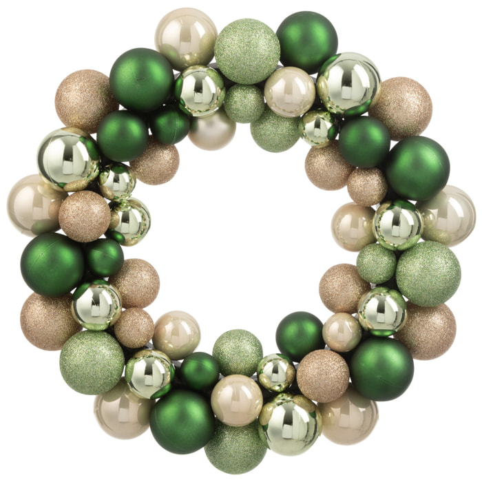 J-Line - Couronne de boules de Noël - plastique - vert menthe/écru