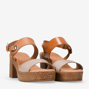 Sandalias de tacón cuero en piel con cierre de hebilla