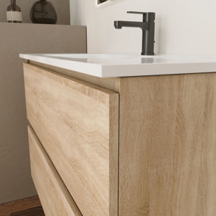 Conjunto de Baño Kaji | Mueble de Baño Suspendido | 100 cm Bardolino| Dos Cajones | Lavabo Encastrado | No incluye Espejo | Alday