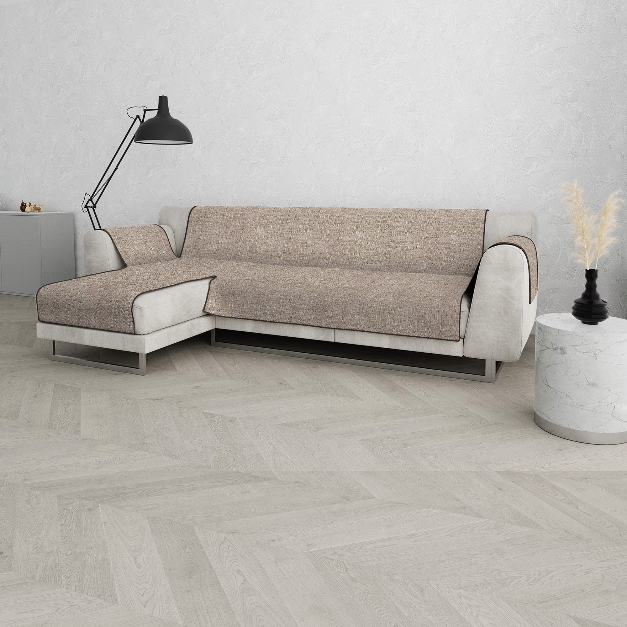 COPRIDIVANO PENISOLA SINISTRA COMFORT, Antiscivolo, Cotone+Microfibra+Fibre Varie, Made in Italy - MARRONE