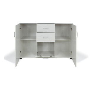 Credenza moderna a 3 ante e 2 cassetti, Buffet da cucina, Madia con scaffali e ripiani, Made in Italy, Mobile moderno, cm 120x40h83, colore Cemento