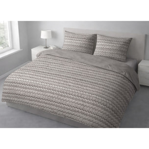 Parure Copripiumino 100% Cotone Made In Italy Fantasia Zig Zag Disegno Baia Beige