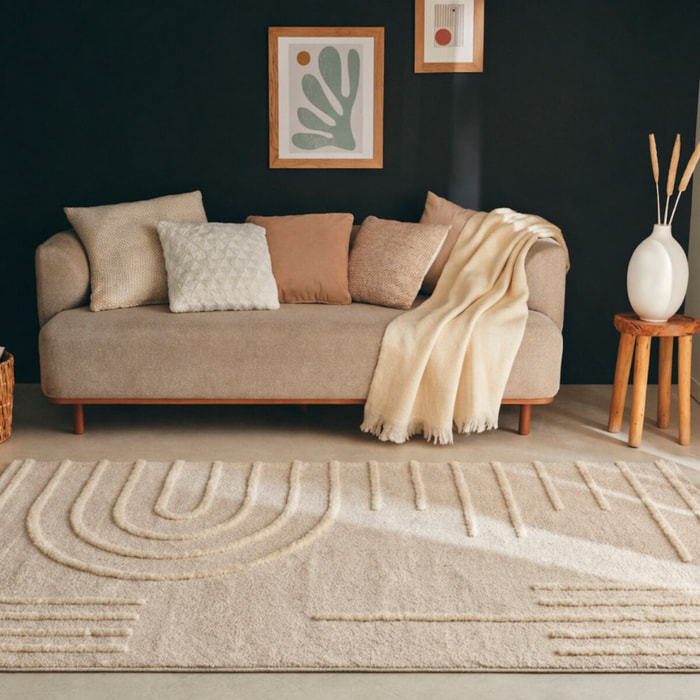 HARMONIE - Tapis de salon crème à motif en relief