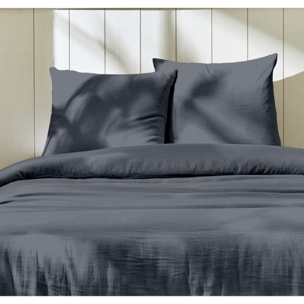 Parure housse de couette 3pcs 100% gaze de coton_bleu jean