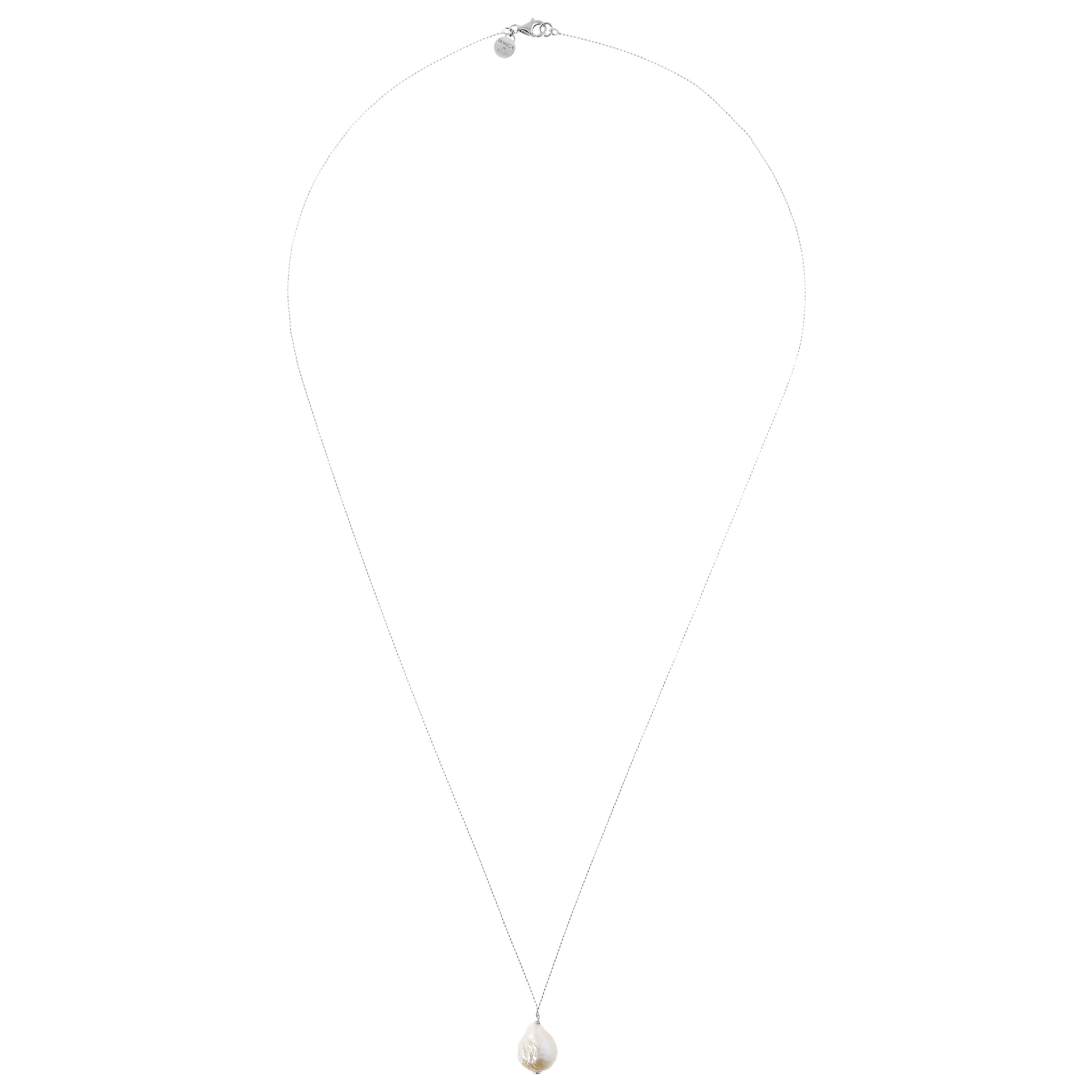 PERLAVIVA - Collana Catena a Palline in Argento 925 placcato Platino con Perla Ming d'Acqua Dolce Bianca Ø 13/14 mm