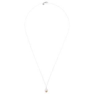 PERLAVIVA - Collana Catena a Palline in Argento 925 placcato Platino con Perla Ming d'Acqua Dolce Bianca Ø 13/14 mm