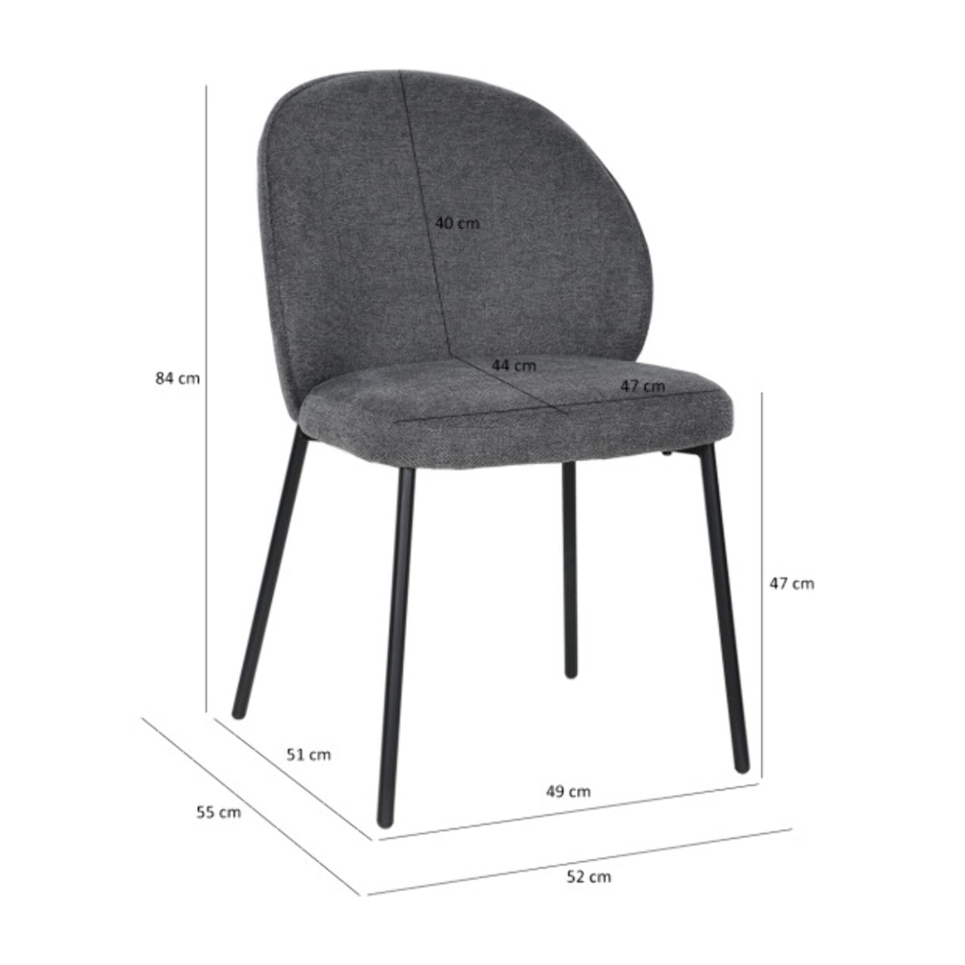 Chaise épurée en tissu avec pieds fins en métal - MARTHA