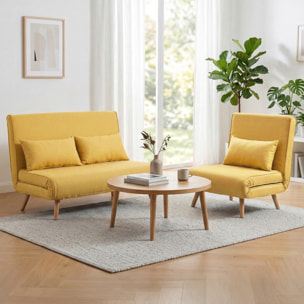 Sofá Cama de 2 Plazas Plegable 3 en 1, Sofá Cama, Tapizado en Lino, con Respaldo Ajustable 5 Posiciones, 2 Almohadas, para Dormitorio, Salón, Amarillo