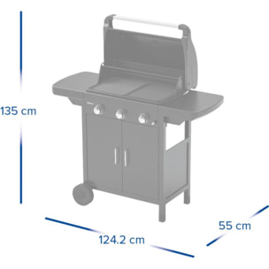 Barbecue gaz CAMPINGAZ COMPACT 3 LX PLUS noir grille et plancha 3 brûleurs sur chariot, 61x35 cm