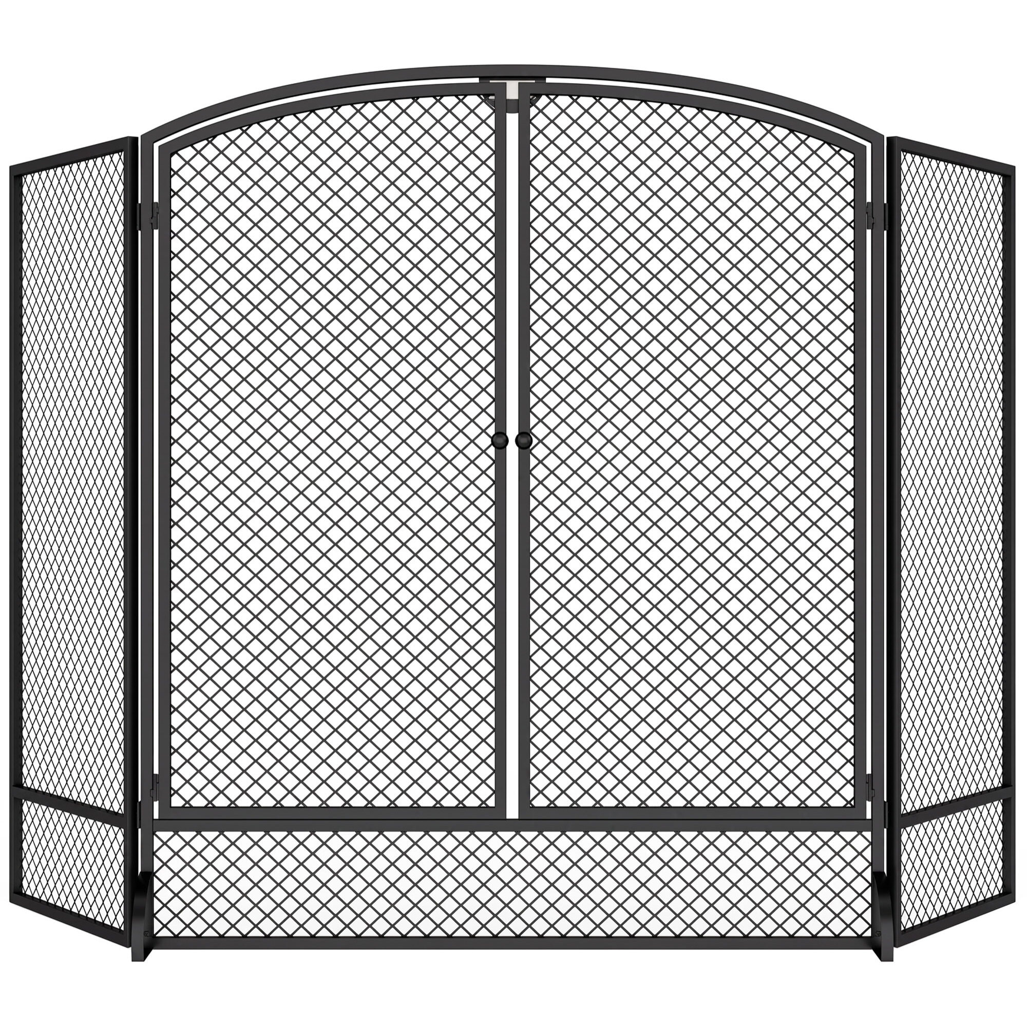 Salvachispas para Chimenea Plegable de 3 Paneles con Doble Puerta, Protector de Chimenea de Metal, Resistente al Calor, para Salón, Hogar, 122x75 cm, Negro