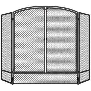 Salvachispas para Chimenea Plegable de 3 Paneles con Doble Puerta, Protector de Chimenea de Metal, Resistente al Calor, para Salón, Hogar, 122x75 cm, Negro