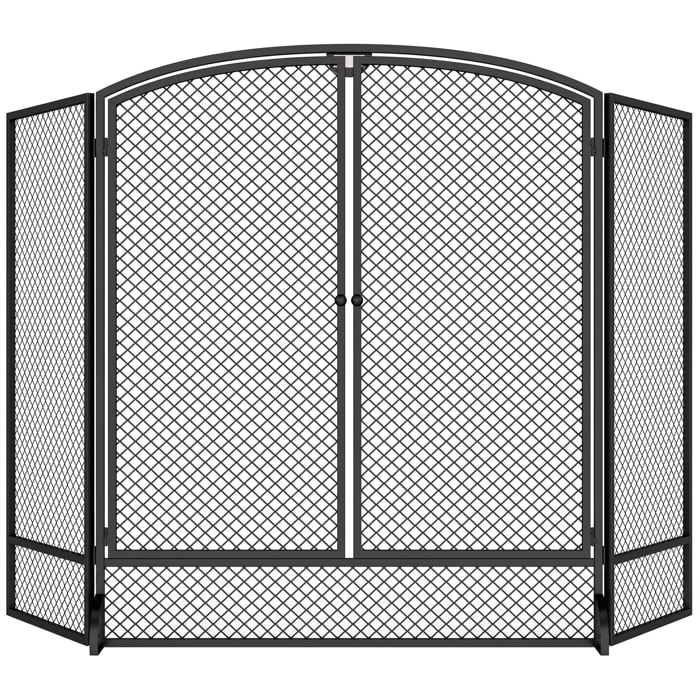 Salvachispas para Chimenea Plegable de 3 Paneles con Doble Puerta, Protector de Chimenea de Metal, Resistente al Calor, para Salón, Hogar, 122x75 cm, Negro