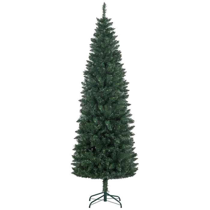 Sapin de Noël artificiel 210 cm slim avec support en acier pliable, 687 branches épines, décoration de Noël effet réaliste, vert