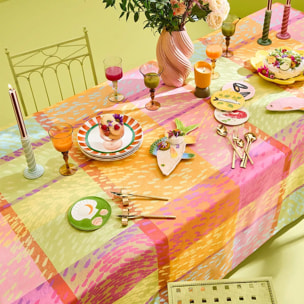 Nappe pur coton 220 g/m² motif jacquard rose vert Mille sources berlingot