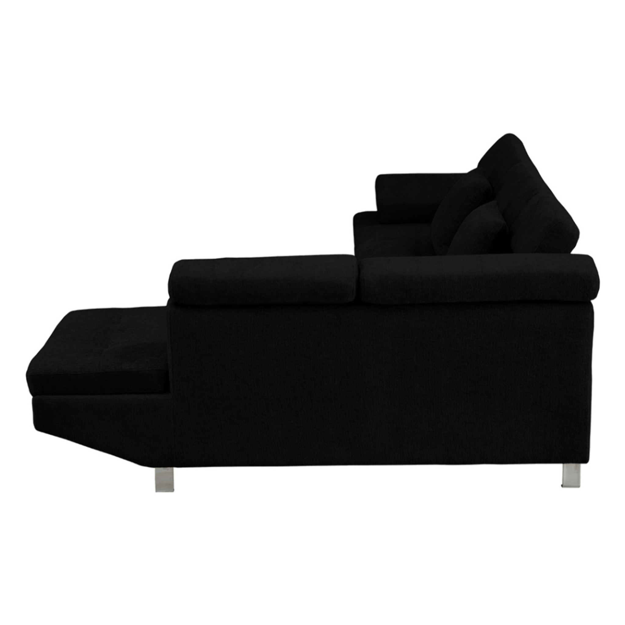 Margaux - Canapé d'angle droit 5 places convertible avec coffre et têtières réglables en velours texturé - Noir