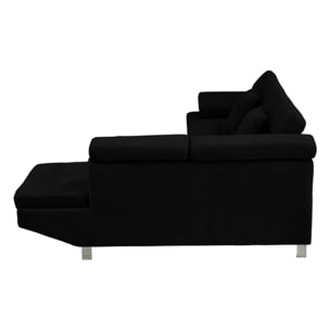 Margaux - Canapé d'angle droit 5 places convertible avec coffre et têtières réglables en velours texturé - Noir