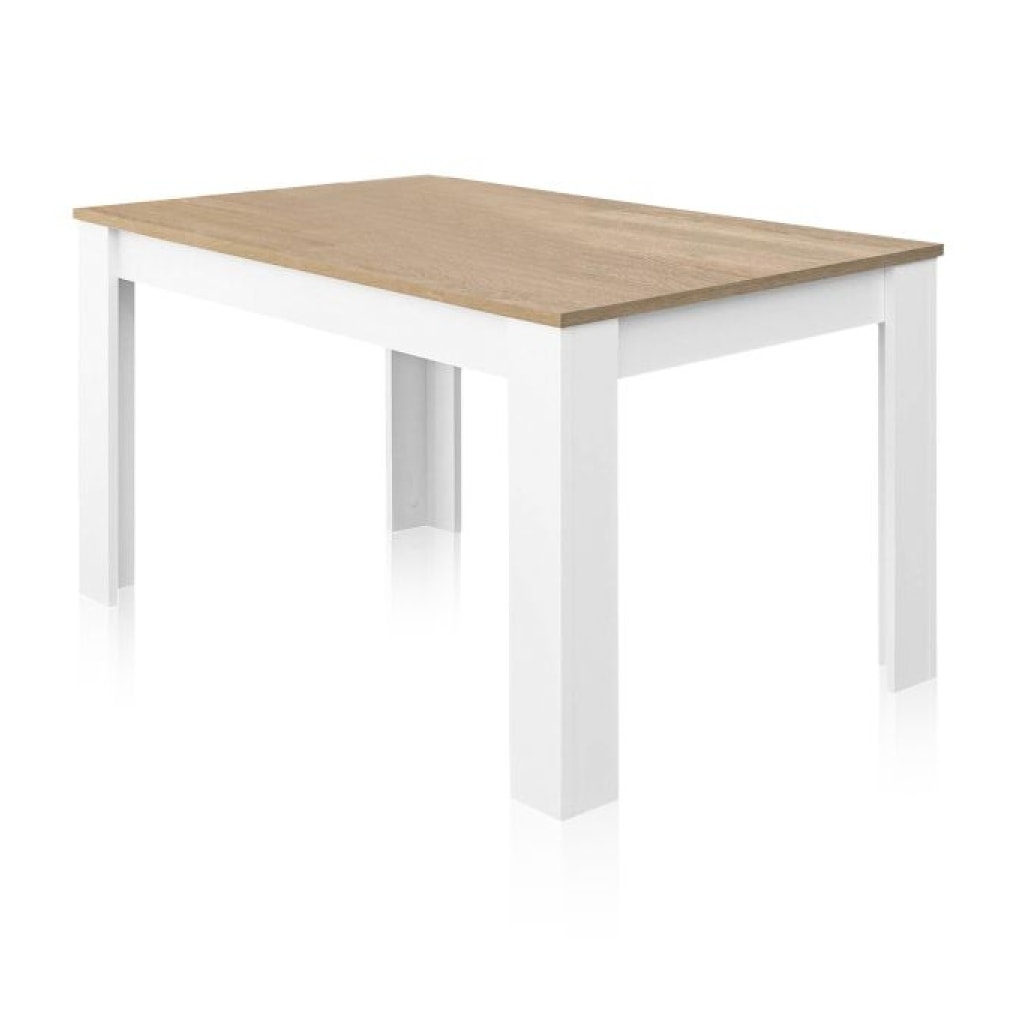 Mesa de comedor extensible Kendra 123 Blanco Artik (Blanco Mate) - Roble Canadian