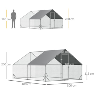 Enclos poulailler chenil 12 m² - parc grillagé dim. 4L x 3l x 2H m - espace couvert - acier galvanisé