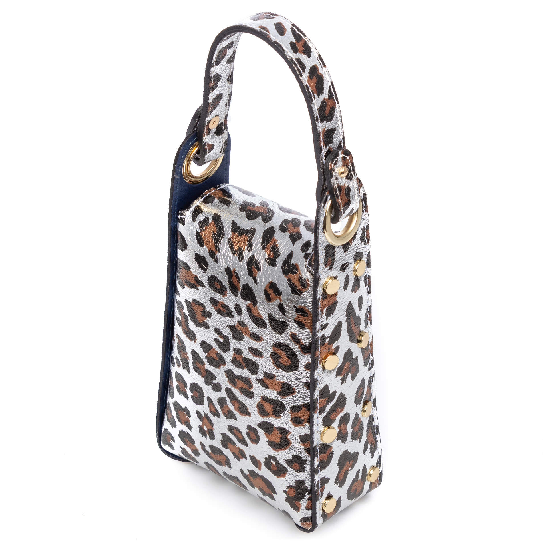 Alviano bolso de mano mujer. Piel auténtica Gamuza con estampado animal print leopardo lacada brillante.