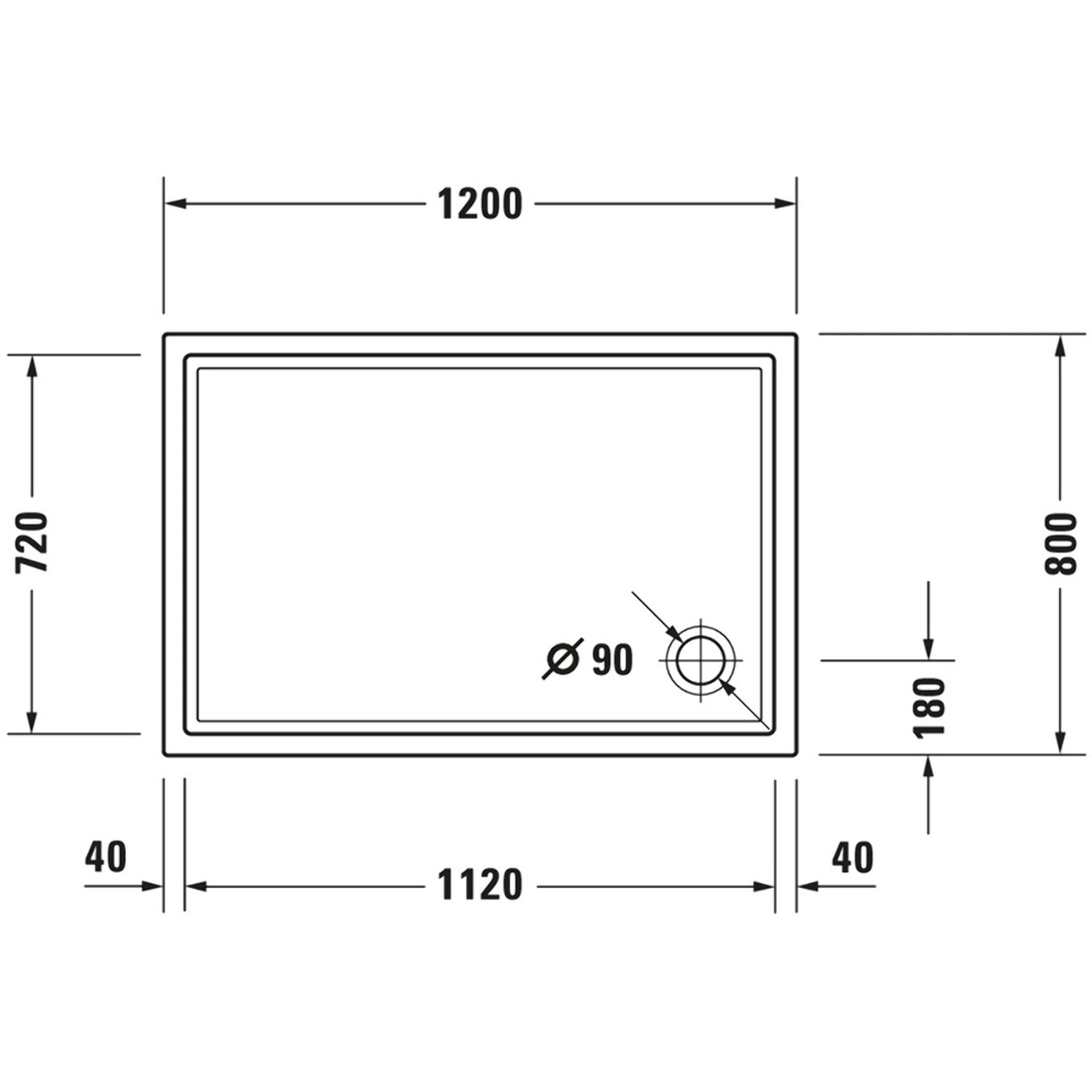 Receveur de douche 120 x 80 DURAVIT Starck Slimline