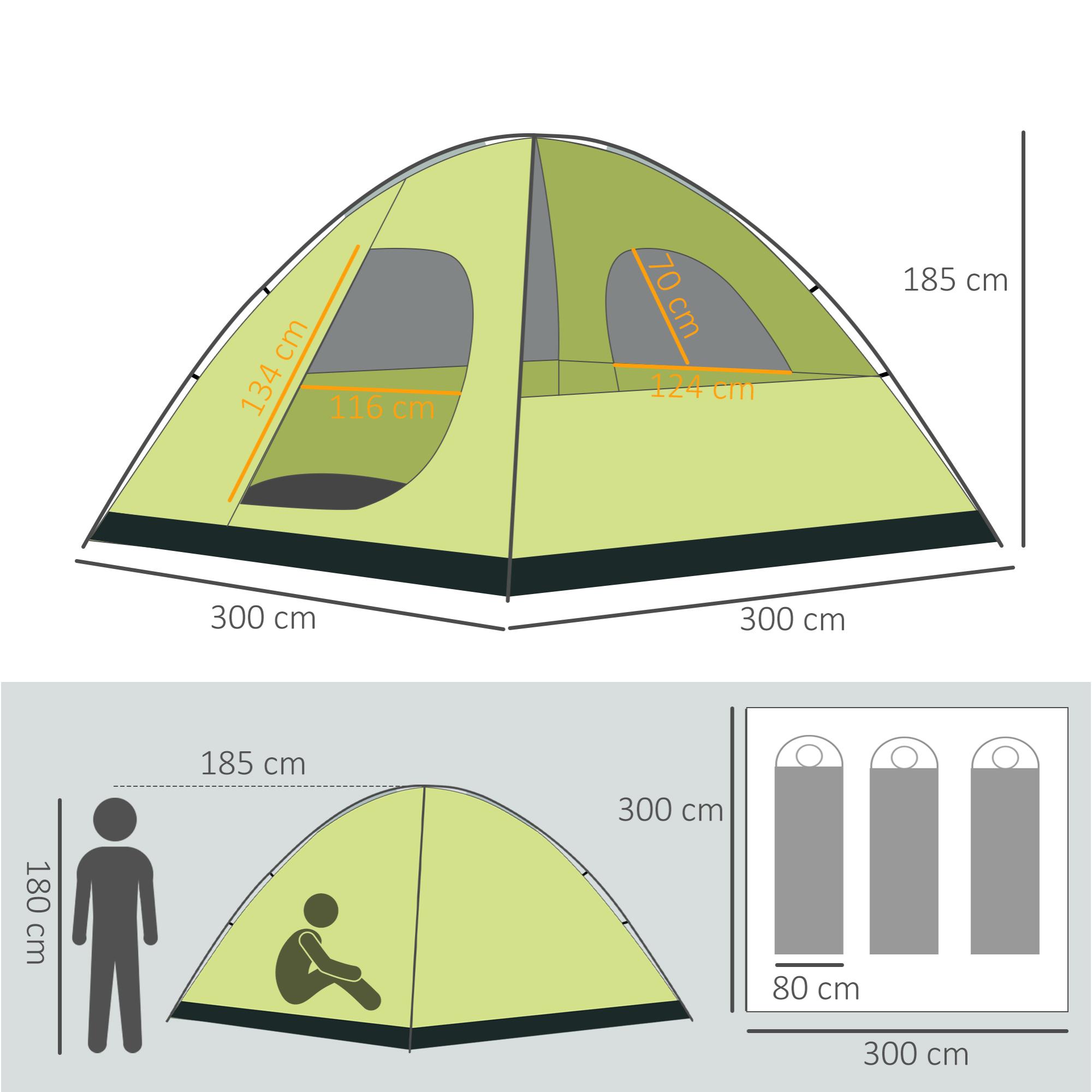 Tienda de Campaña Familiar para 6 Personas UPF30+ Impermeable 300x300x185cm Gris