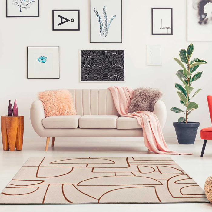 BERUTI Alfombra geomÃ©trica en tonos beige y caldera, varias medidas disponibles