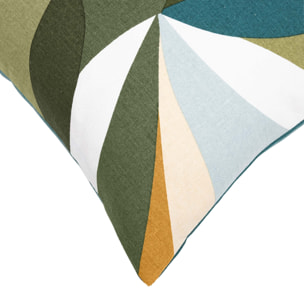 Coussin polycoton motif feuilles graphiques - Bleu