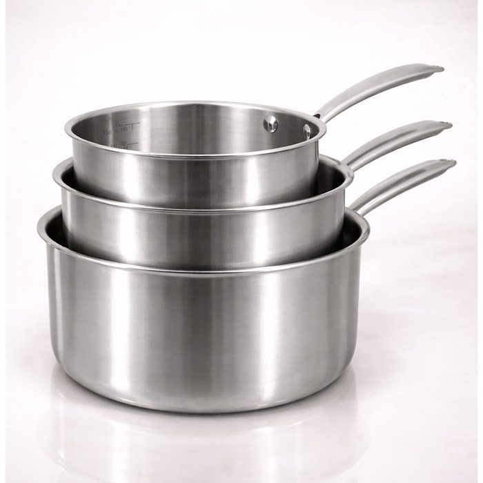 Lot de 3 casseroles en acier inoxydable - tous feux TRIPLY
