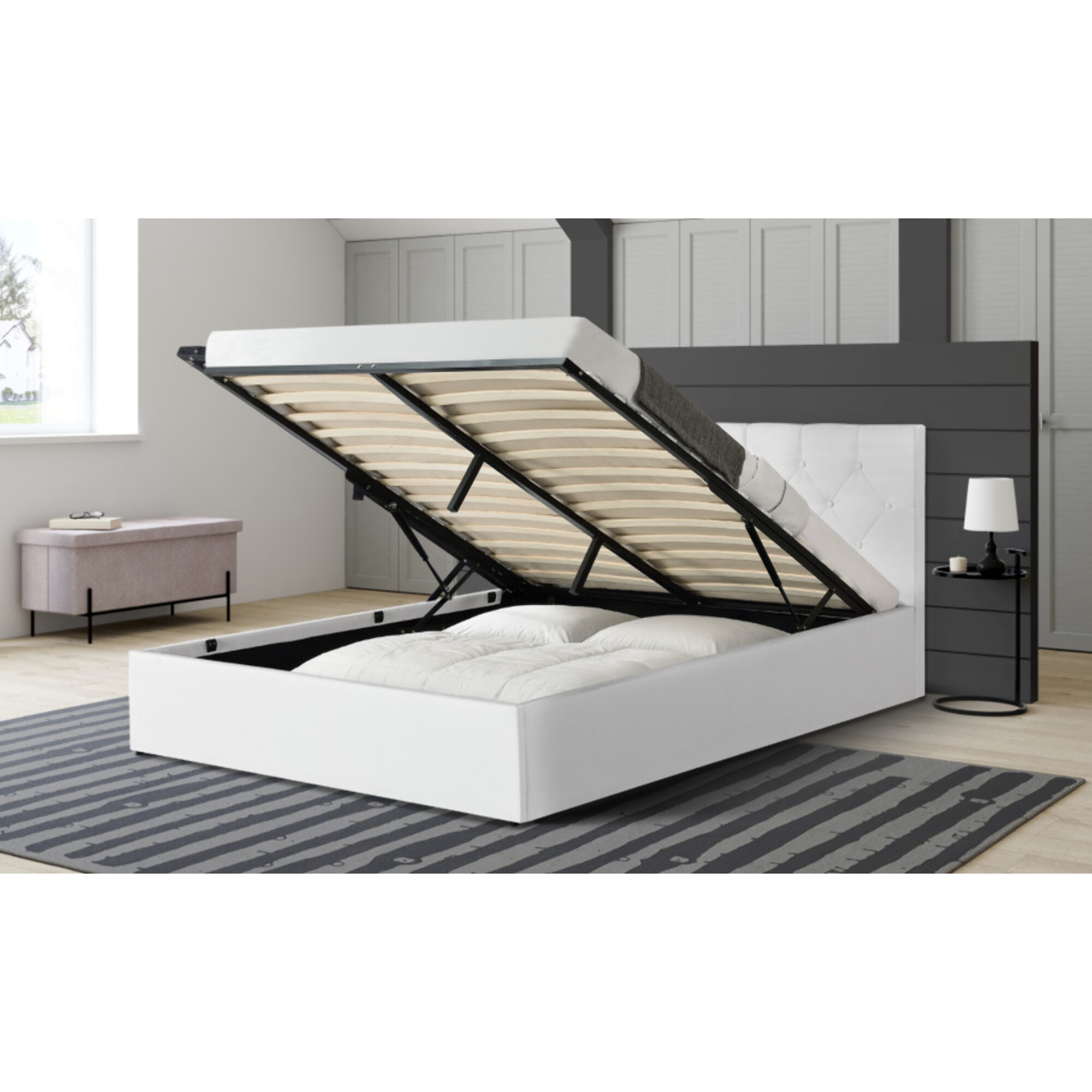 Lit coffre Hannah simili cuir - Blanc