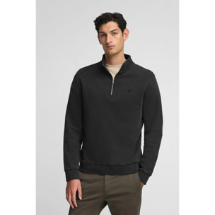 Felpa nera con mezza cerniera, effetto slavato e logo Rigby Go