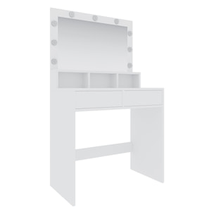 Toeletta Tavolino Da Trucco Tavolo Con 9 Luci LED Con Luminosità Regolabile 2 Cassetti 3 Scomparti A Giorno Specchio Make Up 40x80x140 Cm Bianco