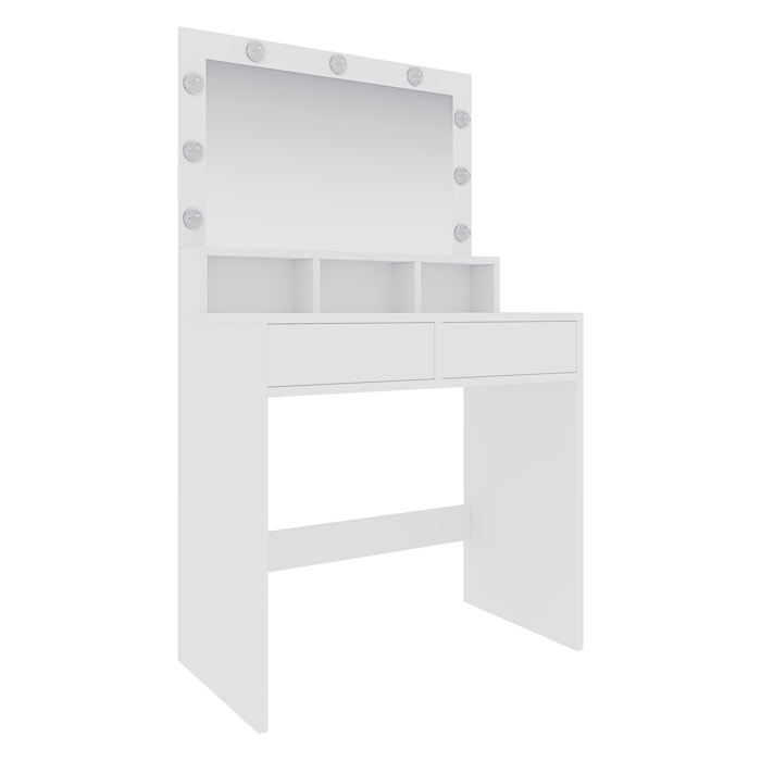 Toeletta Tavolino Da Trucco Tavolo Con 9 Luci LED Con Luminosità Regolabile 2 Cassetti 3 Scomparti A Giorno Specchio Make Up 40x80x140 Cm Bianco