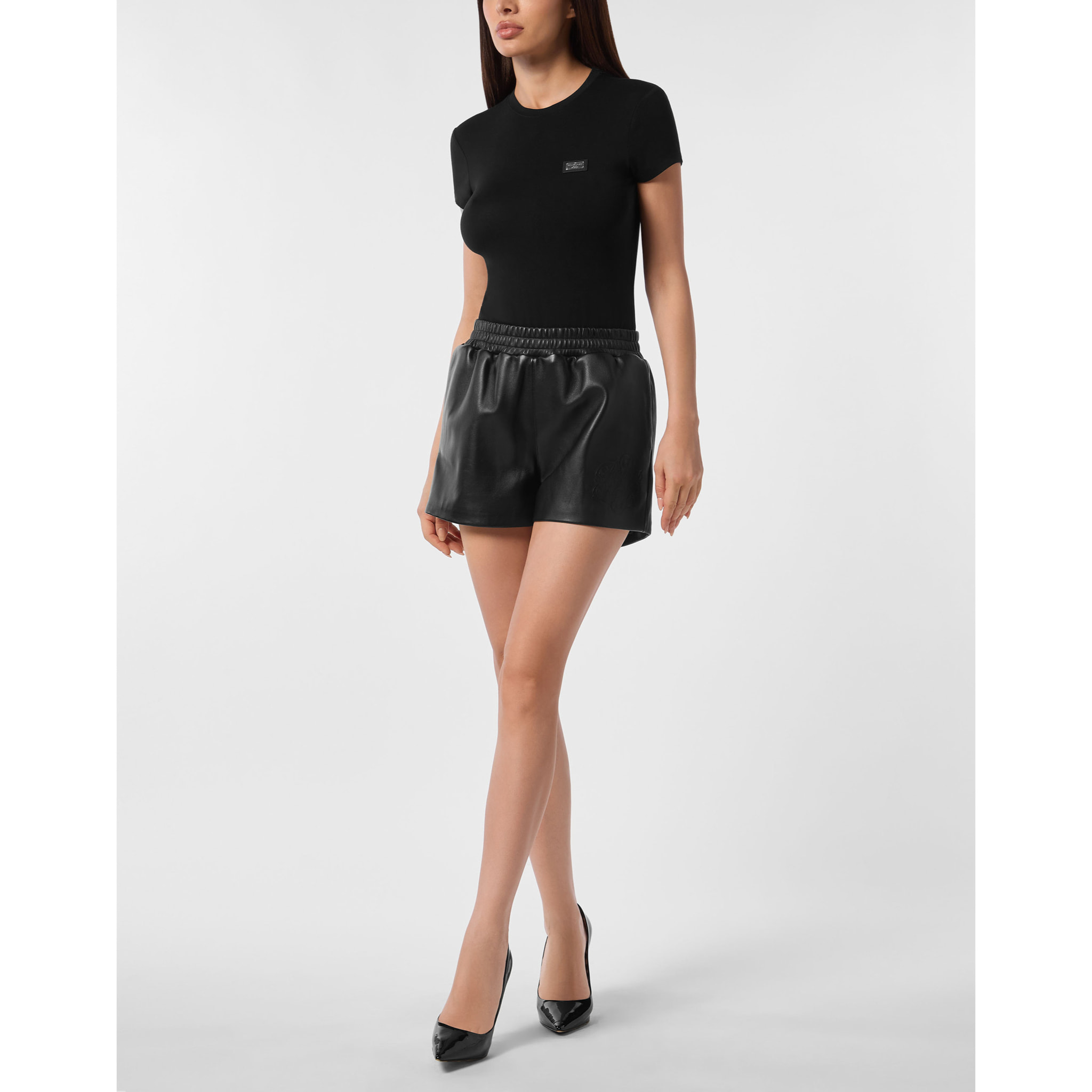 PHILIPP PLEIN Pantalones cortos de cuero SIGNATURE