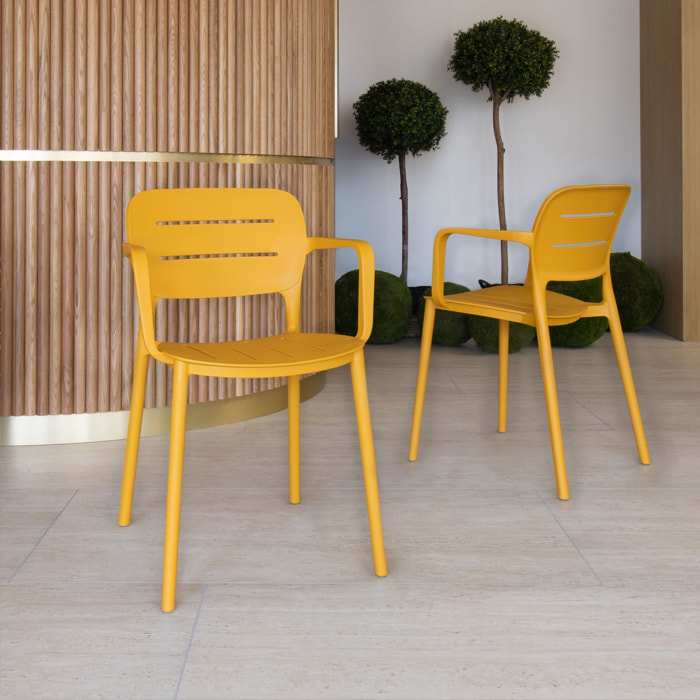 Lot de 4 fauteuils de table  jaune en polypropylène SUNSET