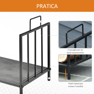 Outsunny Portalegna per Camino 25kg max per Interno ed Esterno con 2 Maniglie, in Metallo, 44.5x33x46.5 cm, Nero