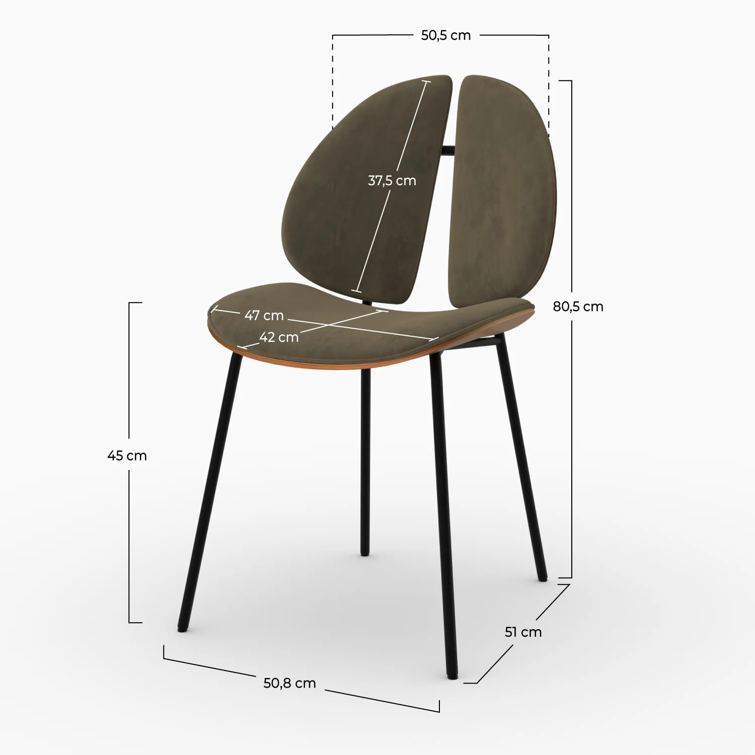 Chaise en velours kaki et bois de noyer - Coccinelle