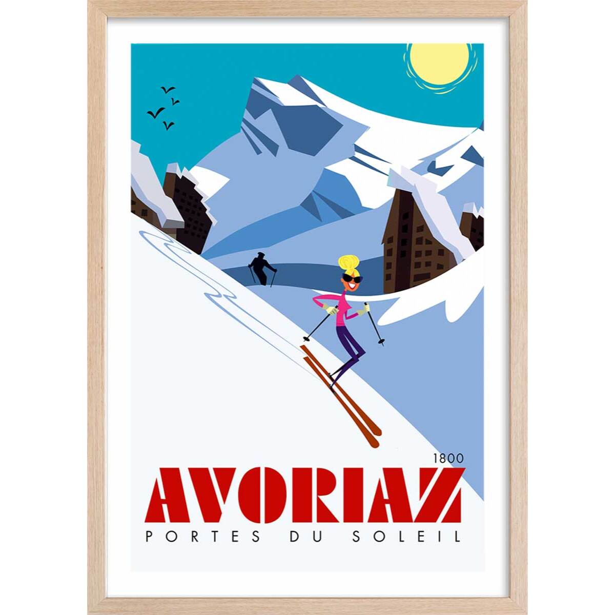 Poster de avoriaz 1800 porte du soleil Affiche + cadre en bois - Chêne