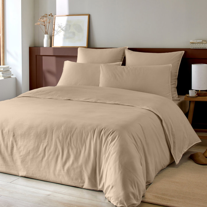 Parure housse de couette 100% coton lavé unie beige ficelle - Lav