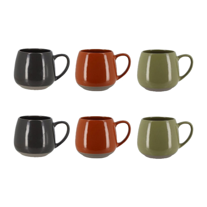 Lot de 6 mugs en grès - 3 couleurs assorties 40cl TERRA