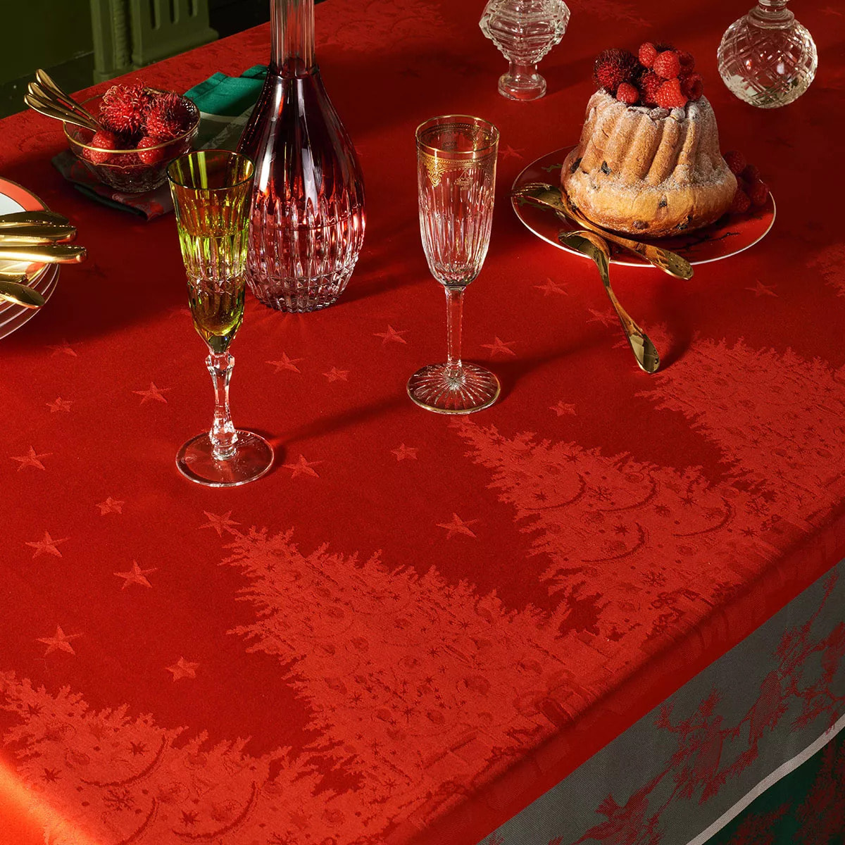 Set pur coton anti tache motif jacquard Cadeaux de noel rouge