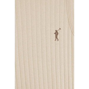 Canotta beige a coste slim fit e ricamo Rigby Go